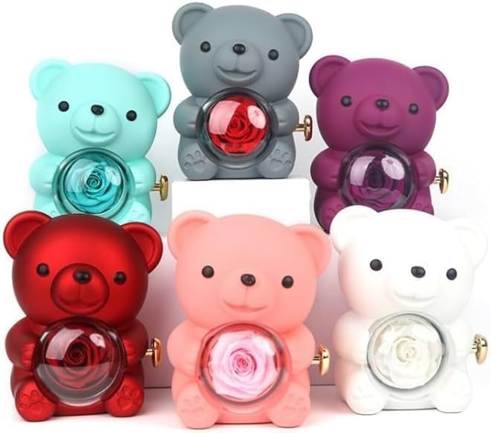 TEDDY BEAR ROSE GIFT BOX GRAY / VALENTINE