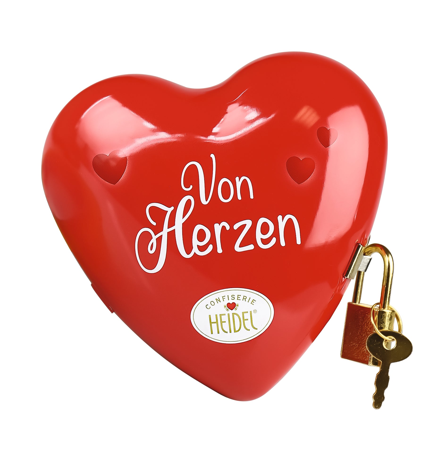 VALENTINE RED HEART WITH GOLDEN LOCKER METAL BOX/ 5pcs 54g CHOCOLATE / HEIDEL