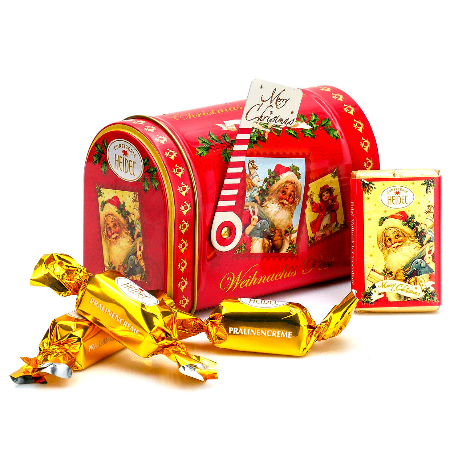X-MAS METAL SANTA MAIL BOX / 9pcs 95g CHOCOLATE / HEIDEL
