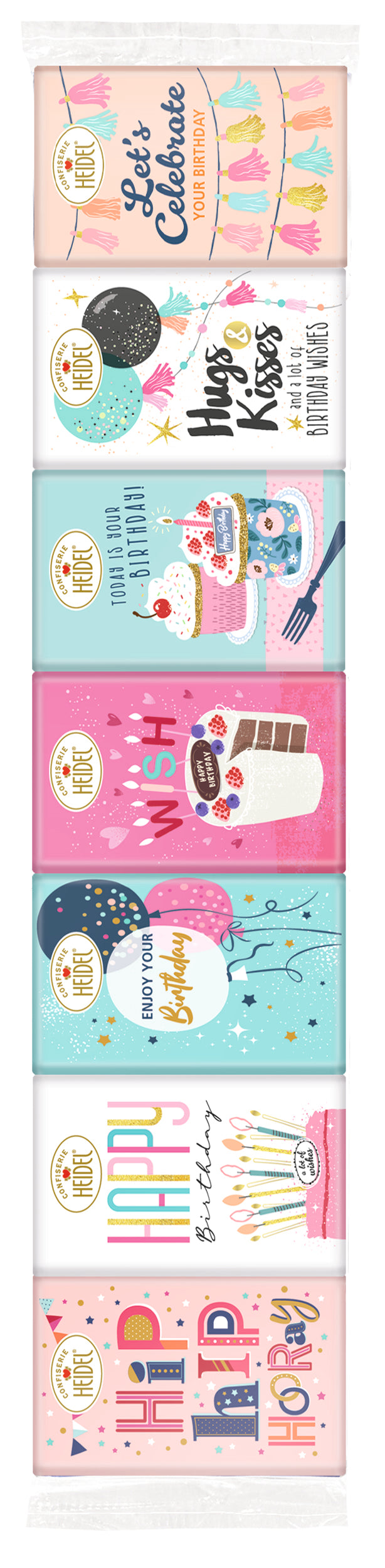ALL BIRTHDAY WISHES HUGS KISSES ETC TOGETHER / 7pcs 52.5g CHOCOLATE / HEIDEL