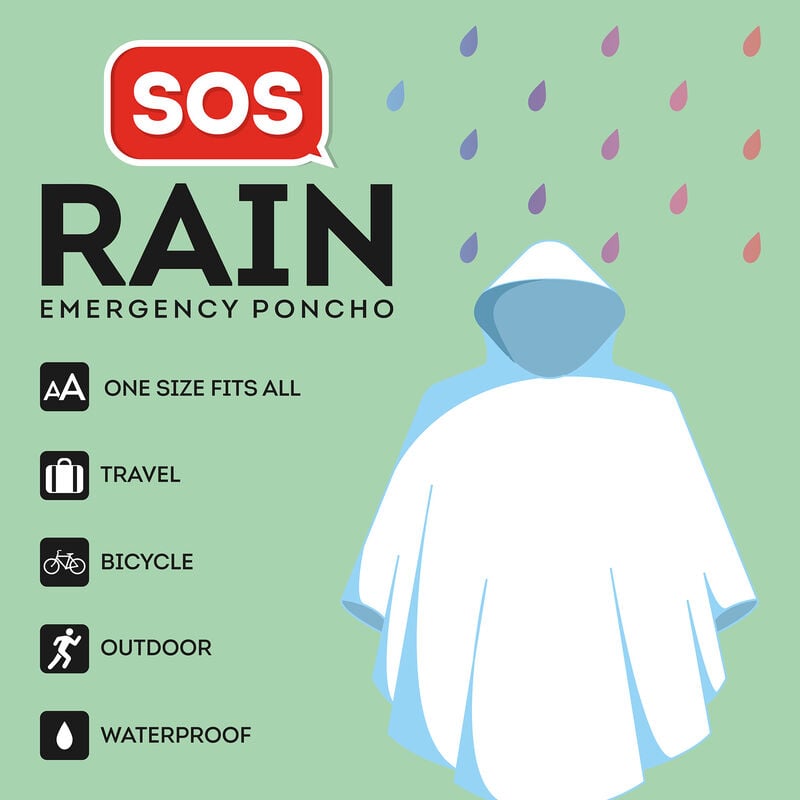 SOS DISPOSABLE RAIN EMERGENCY PONCHO WITH HOOD LEGAMI
