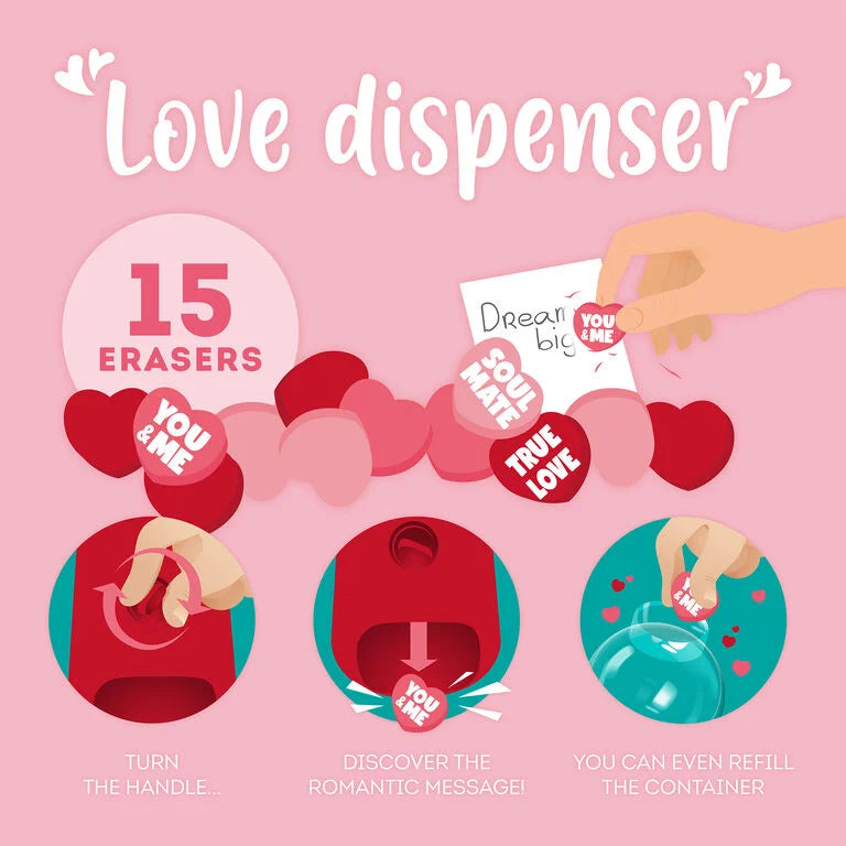 LOVE DISPENSER 15 ERASER GUMMES LEGAMI